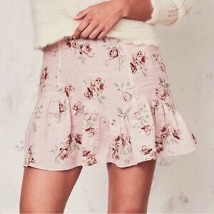 LoveShackFancy Blush Floral Skater Skirt